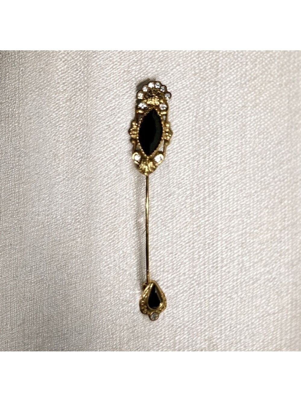 Brooch Hat Stickpin, 1928 Elegant Classic Black and Gold Stickpin, 2 1/2…